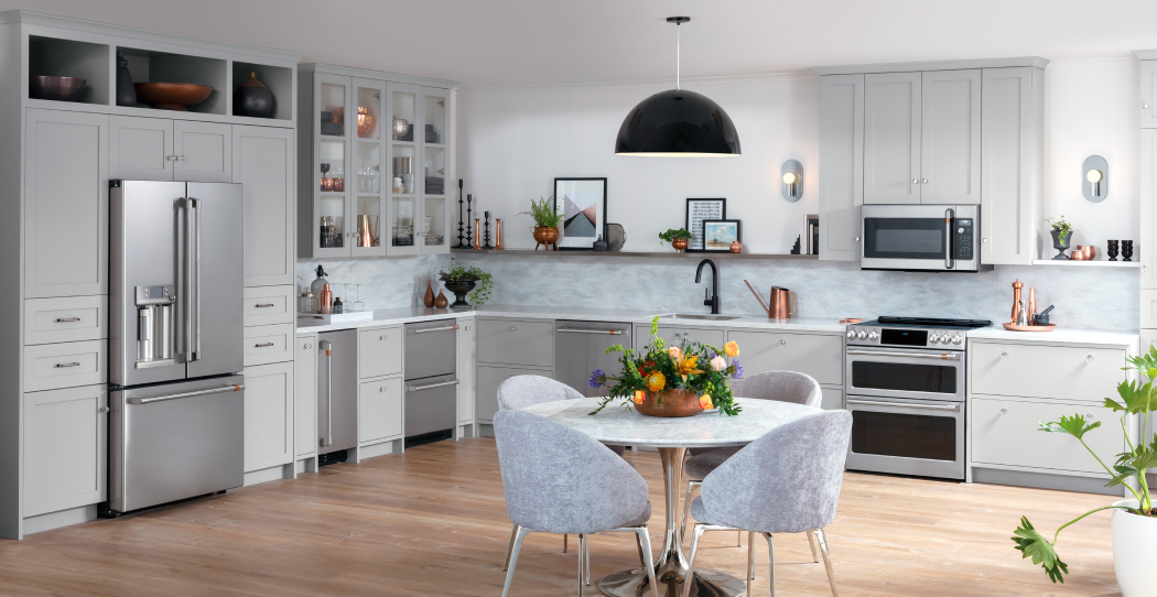 photo of kitchen with matching stainless steel appliances